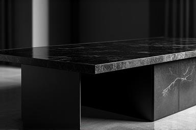 Obsidian executive desk suite with dark glass and matte black finishes